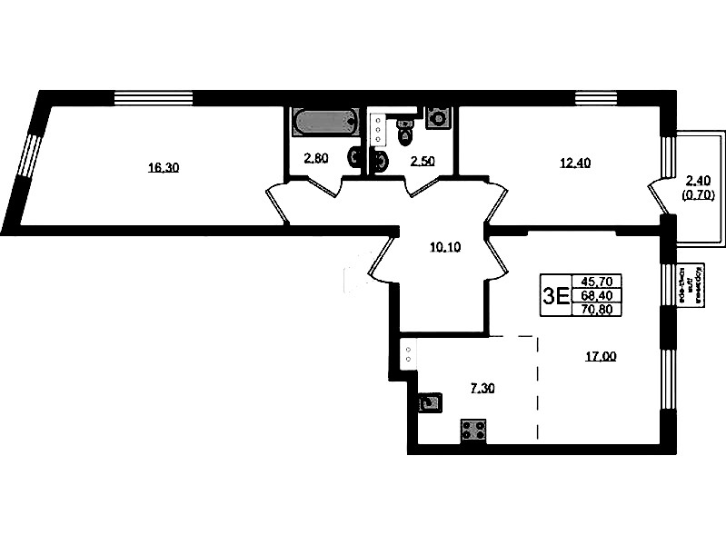 2-комнатная квартира 69.1 м², 3/8 эт., ЖК «Курортный квартал»